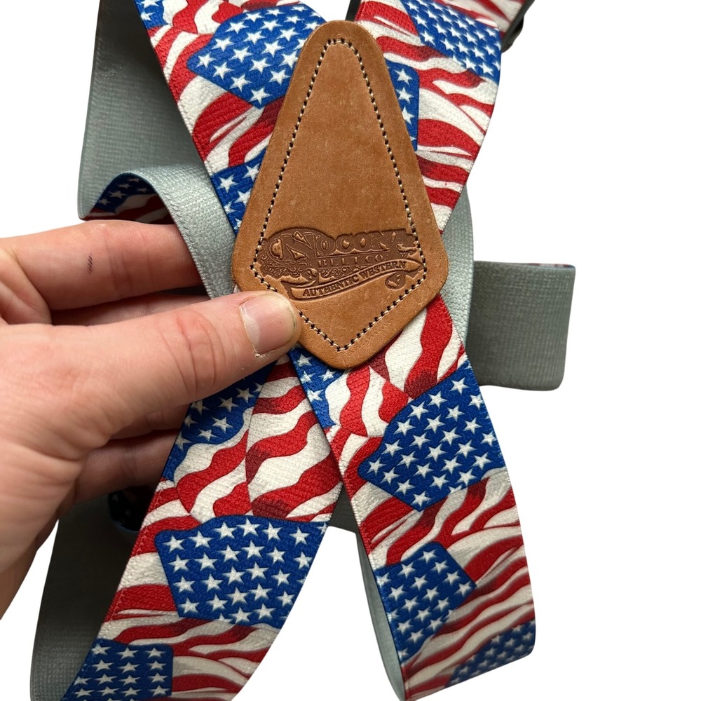 Nocona Belt Co Mens American Flag Western Suspenders Y-Back Leather N8510404